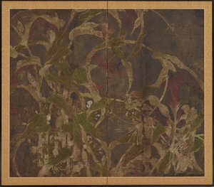鶏頭、とうもろこし、朝顔、桃山時代、1568～1615年。