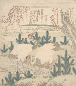 小川の近くの若い松の間のツル、カリフォルニア州。 1830年。 作： Unbekannt