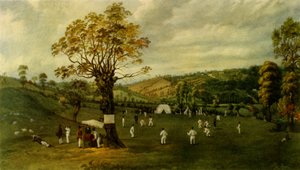 「ノッティンガムとレスターのクリケットの試合、1829 年頃」、1947 年。 作： Unbekannt