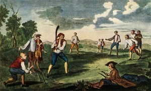 「アーティラリー グラウンドで行われたクリケット、ロンドン、1785 年」、1947 年。 作： Unbekannt