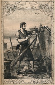 クルーソーは帆、c1870で少しテントを作る