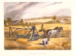 Cyrus McCormicksは、1833年に特許を取得した1834年、c1851の刈取機です。 作： Unbekannt