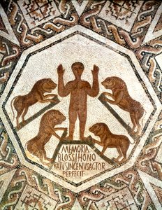 ライオンの穴のダニエル、ローマのモザイク、5 世紀 作： Unbekannt