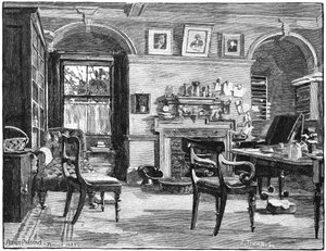 ダーウィンは1883年、ケント州ベッケナムの近くにある彼の家、ダウンハウスで勉強します。 作： Unbekannt