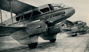 一部の鉄道航空サービスルートで使用されているデハビランドDH89航空機、c1934 c1937 作： Unbekannt