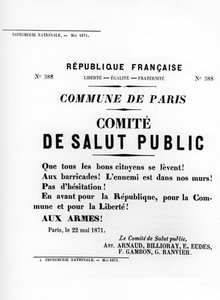 1871年5月のパリコミューンのフランスの政治ポスターからのドサリュートパブリック 作： Unbekannt
