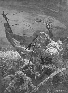 ヘイスティングスの戦いでのハロルド王の死、1066年1905年 作： Unbekannt