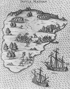 フィリピンのマクタン島でのマゼランの死。 Levinus Hulsiussから傷の説明 作： Unbekannt