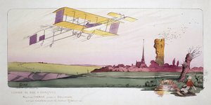 初期の航空：ルノーエンジンを搭載した複葉機でレースに参加するモーリス・ファルマン（1878-1964）（1910年頃 作： Unbekannt
