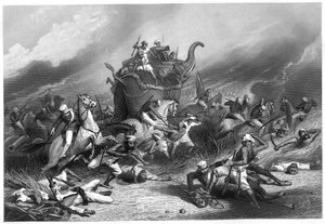 1858年4月1日、ローズ将軍によるジャンシ前のペイシュワス軍の敗北、1860年 作： Unbekannt