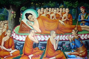 釈迦の死と涅槃への入場を描いたもの。カンボジア 作： Unbekannt