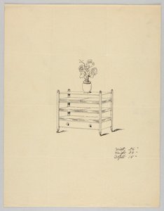 花瓶と花のある三段テーブルのデザイン 1900-05 作： Unbekannt