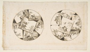 1755年以降のOudrysイラストレーションからLa Fontaines Fablesに描かれたプレートのデザイン。 作： Unbekannt
