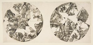 1755年以降のOudrysイラストレーションからLa Fontaines Fablesに描かれたプレートのデザイン。