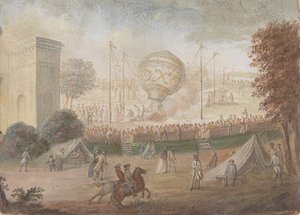 上昇を描いたシーンを備えた嗅ぎタバコ入れの上部と 4 つの側面のデザイン...、ca. 1784-89。 作： Unbekannt