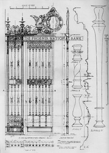 1924年のフェニックス国立銀行の正面玄関ドアグリルの詳細図 作： Unbekannt