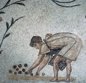 果物の収穫を示すローマ時代のモザイクの詳細、2 世紀 作： Unbekannt