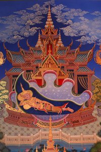 グラン・ブルターニュ地方ウィンブルドンにあるブッダパディパ寺院のウポサタ（祠堂）の壁画の詳細