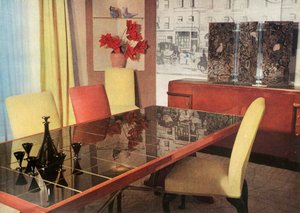 サンドブフ漆のダイニングルーム、ヘイズマーシャル、フォートナム＆メイソン社、ロンドン、1937年。