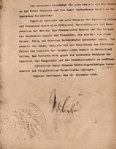 1935年11月9日、ドイツのカイザーヴィルヘル2世の退位を確認する文書。 作： Unbekannt