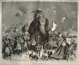 ロバの皮：カロッサスと花嫁の行列。ギュスターヴ・ドーア（1832-1883）による、シャルル・ペロー（1628-1703）の "Les contes "からのエングレーヴィング。