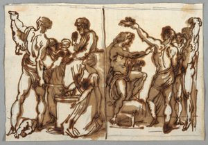 ドローイング、ソロモンの裁き; MarsyasのFlaying、ca。 1820年 作： Unbekannt