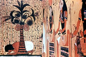 川から飲む、寺院の壁画、テーベ、エジプト 作： Unbekannt