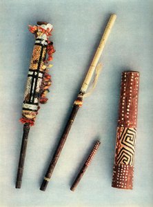 ベネズエラのバニバインディアンの部族のドラムと管楽器、1948年 作： Unbekannt