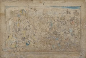 ドゥルガー、カーリー、5人のマトリカが、悪魔シュンバのダイティア軍と戦う...1780年頃 作： Unbekannt