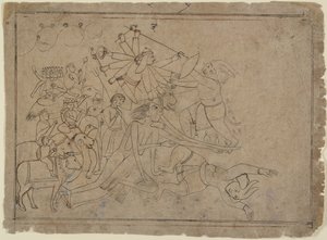 ドゥルガー、カーリー、マトリカが悪魔のラクタビジャと戦う: デヴィ マハトミヤのシーン 1780年。 作： Unbekannt
