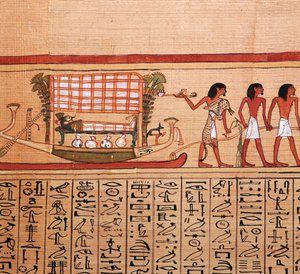 ミイラをネクロポリスに連れて行く様子を描いたエジプトのパピルス、紀元前 13 世紀