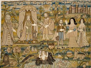 刺繍された絵: ソロモンの宣言、17 世紀半ば 作： Unbekannt