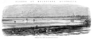 郊外の鉄道からのエメラルドヒル-オーストラリア、メルボルンの洪水1864 作： Unbekannt