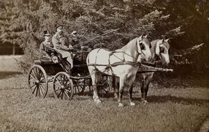 馬車に乗った皇帝アレクサンドル3世（1845-1894）と皇后マリア・フョードロヴナ（1847-1928）。 作： Unbekannt
