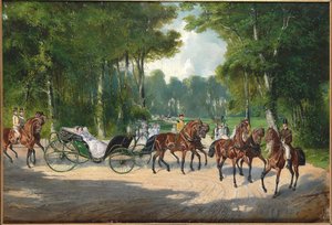 ウィーンのプラーターで馬車に乗る皇后エリザベート（1860年頃）。 作： Unbekannt