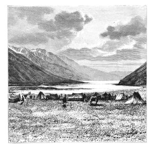 1871年のイギリス遠征の野営地、チベット、パンコン湖、1895年 作： Unbekannt