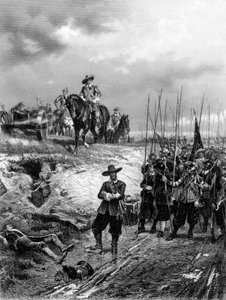 イギリス南北戦争：1644年7月2日、マーストンムーアの戦いでのオリバークロムウェル1599-1658 作： Unbekannt