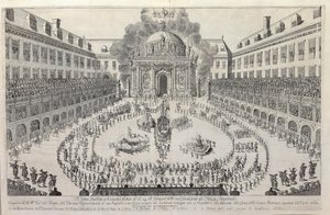 1667年、ウィーンホーフブルクの中庭にある馬術バレエ。