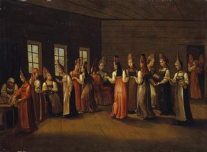 19世紀の第1四半期、商人の家での結婚式の前夜 作： Unbekannt