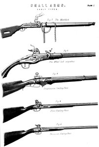 さまざまな銃の発砲メカニズムの例、c1880 作： Unbekannt