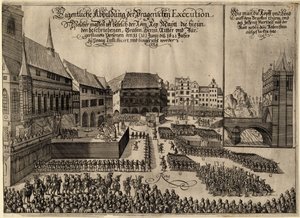 1621年、1621年6月21日、プラハの旧市街広場でのプロテスタント指導者27名の処刑 作： Unbekannt