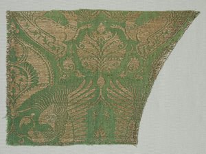 エキゾチックなゴールドパターンのシルク、1360-1400。