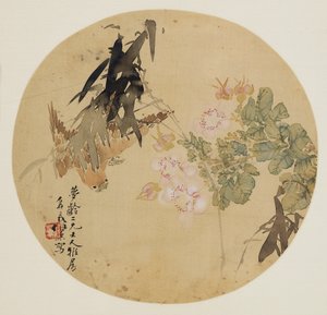 扇絵 - 花と鳥、19世紀 1801-1900 作： Unbekannt