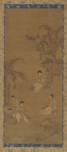 バナナのヤシの木の下の庭の女性ミュージシャン、明王朝、1368-1644。 作： Unbekannt
