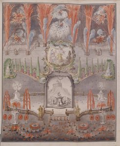 1747年9月17日の18世紀半ばのゴスティリツィでの花火と照明。 作： Unbekannt