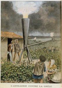 あられの嵐を防ぐために大砲を雲の中に発射、1901 作： Unbekannt