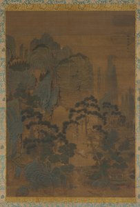 山と小川の間の漁船、16世紀。 作： Unbekannt