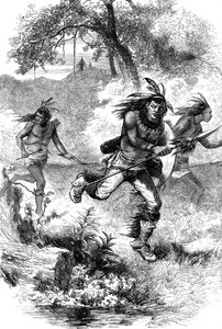 開拓者の虐殺後のネイティブアメリカンの飛行、c17世紀c1880 作： Unbekannt