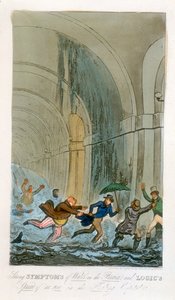 1828年、ロンドンのテムズトンネルの掘削中の洪水 作： Unbekannt