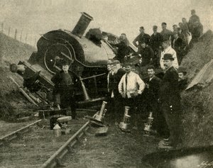 洪水対鉄道エンジン-セントアース付近の崩壊、1901年。